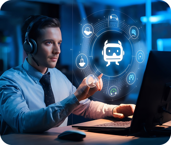 AI integration services for customer support solutions icon.